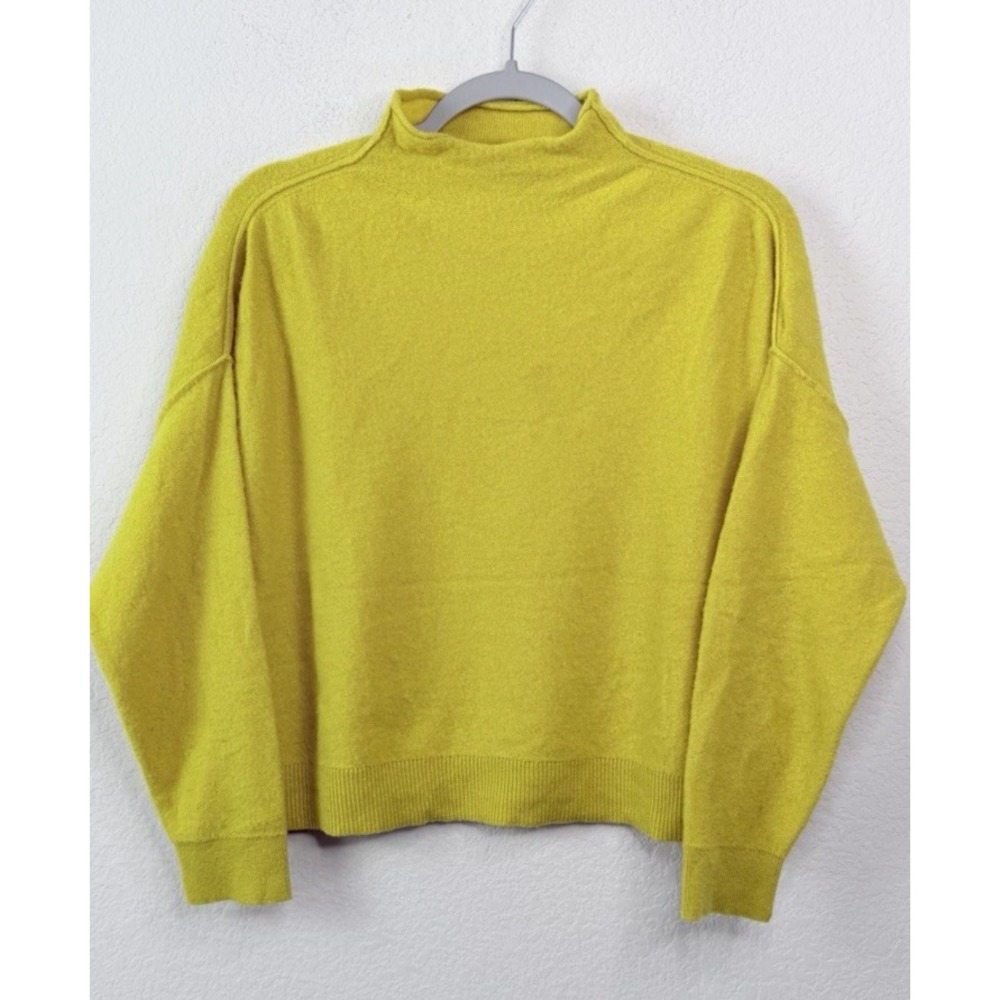 Pilcro Alani 100% Cashmere Sweater L Chartreuse Lime Mock Neck Anthropologie